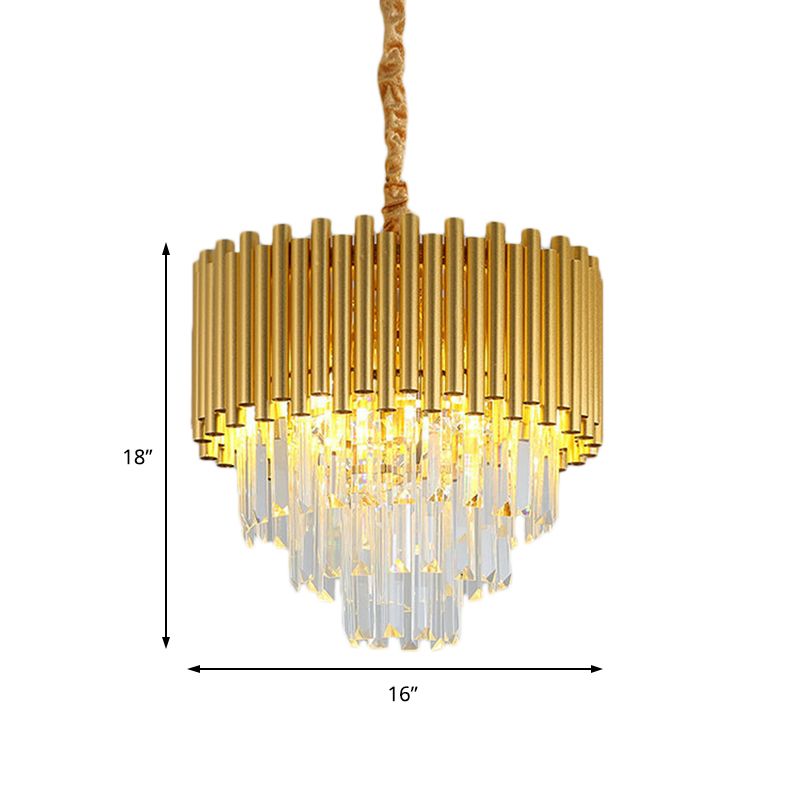 3-Tier Circle Hanging Lamp Contemporary Metal Pendant Chandelier Light with K9 Block in Brass Finish