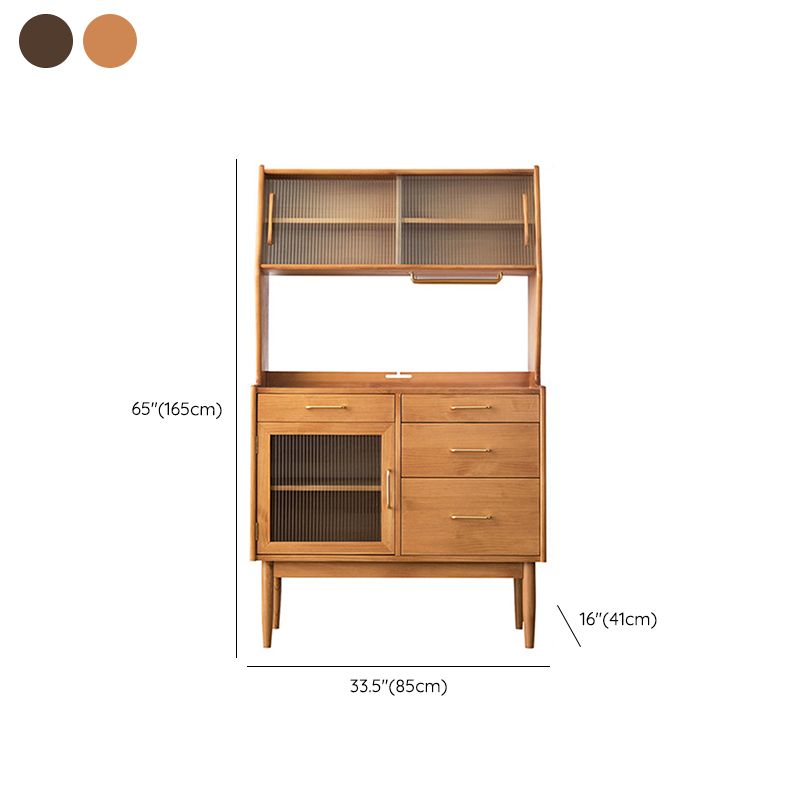 Contemporary Dining Hutch Pine Glass Doors Storage Cabinet for Living Room