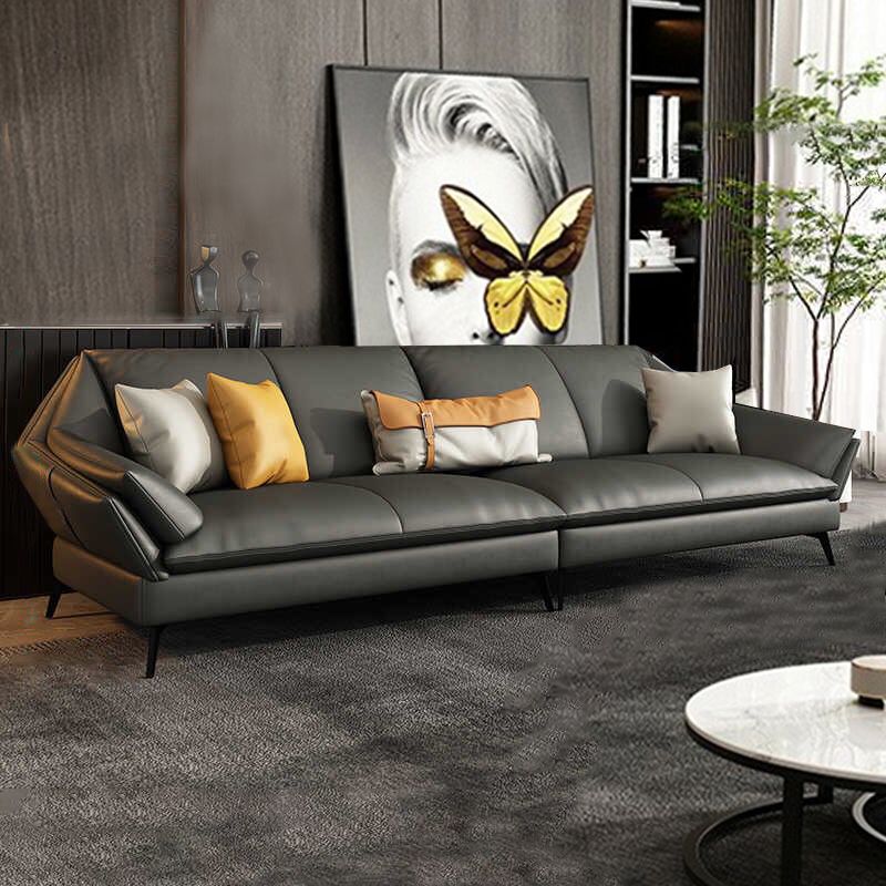 Down Fill Cushions Leather Living Room Pillow Top Arm Modular Sofa & Chaise