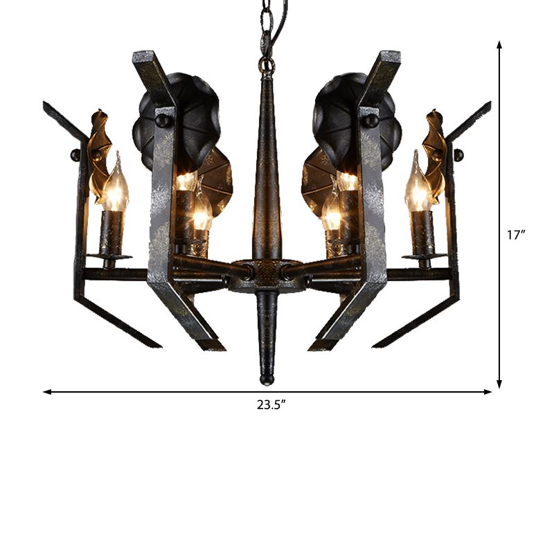Metal Candle Hanging Chandelier Industrial 6-Light Dining Room Pendant Light in Antique Bronze