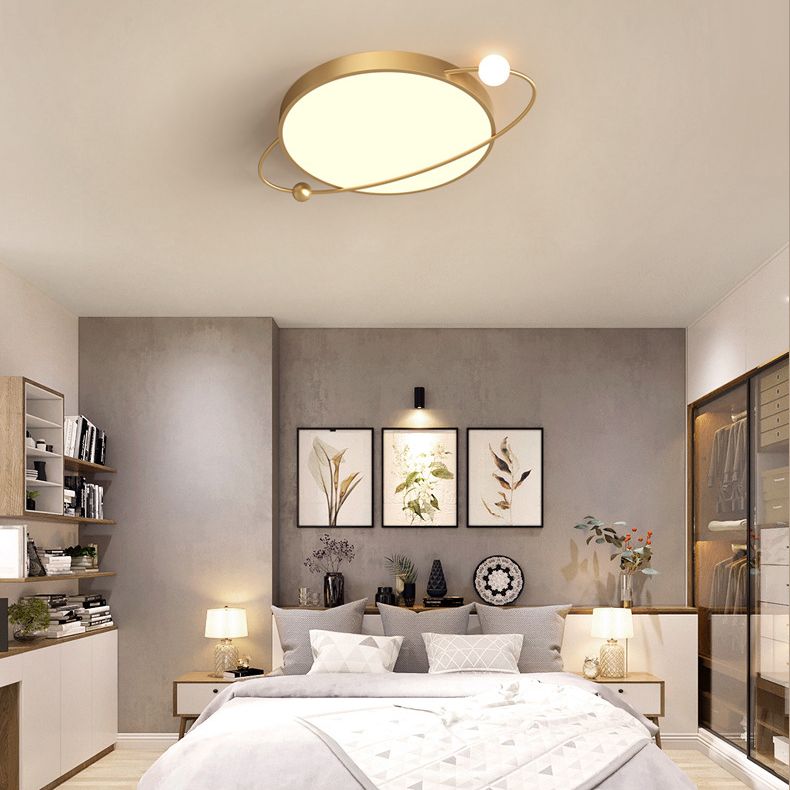 Nordic Metal Flush Mount Light Fixture Saturn Flush Mount Spotlight with White Acrylic Shade for Bedroom