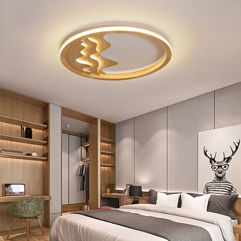 Houten Ring Vormige Flush Light Fixture Minimalistische LED Plafond Licht voor Slaapkamer