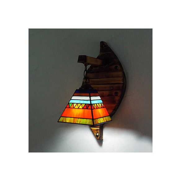 Cone Shape Wall Light Retro Style Colorful Stained Glass 1 Light Wall Sconce Lamp Fixture in White/Light Blue/Light Blue-White/Orange-Red/Yellow/White for Balcony