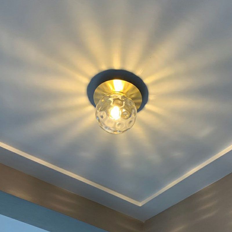 Water Glass Ball Ceiling Light Simplicity 1 Head Gold Finish Semi Flush Mount Light for Balcony