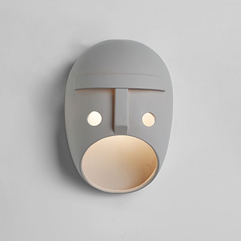 Modern Metal Wall Sconce Mask Shape Wall Light with Resin Shade for Living Room