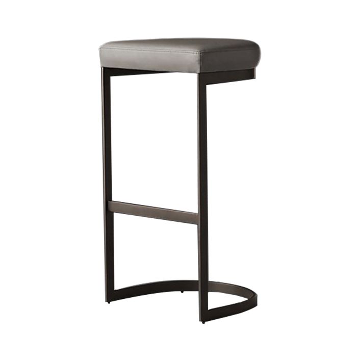 Glam Restaurant Footrest Bar Stool Gray Leather Backless Stool