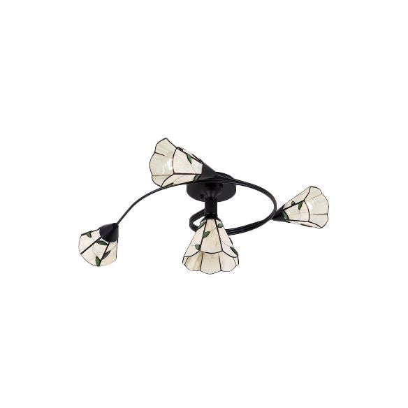 4/6 Heads Curved Semi Flush Light Tiffany Style Stained Glass Bedroom Semi Flushmount in White