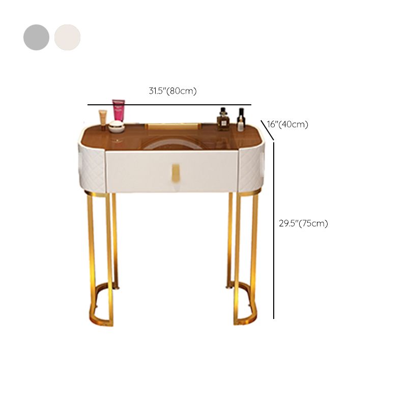 Glass Top Makeup Vanity Desk Bedroom Dressing Table Stool Set with Drawer