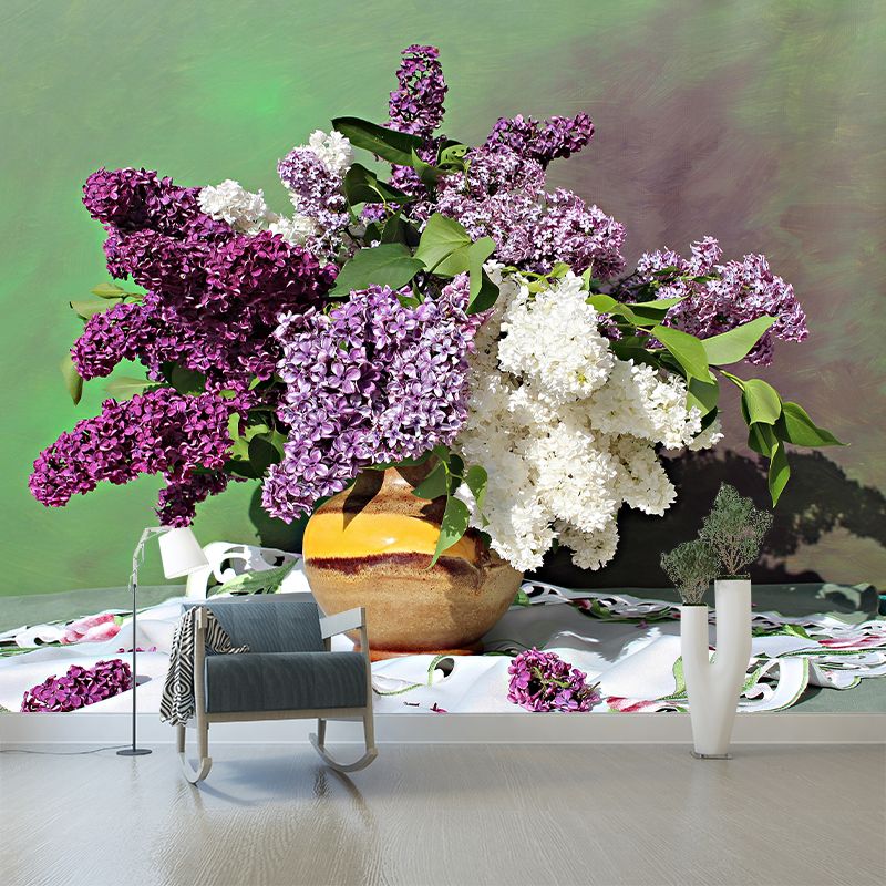 Customized Lilac Bouquet Wall Mural Horizontal Photography for Sleeping Room