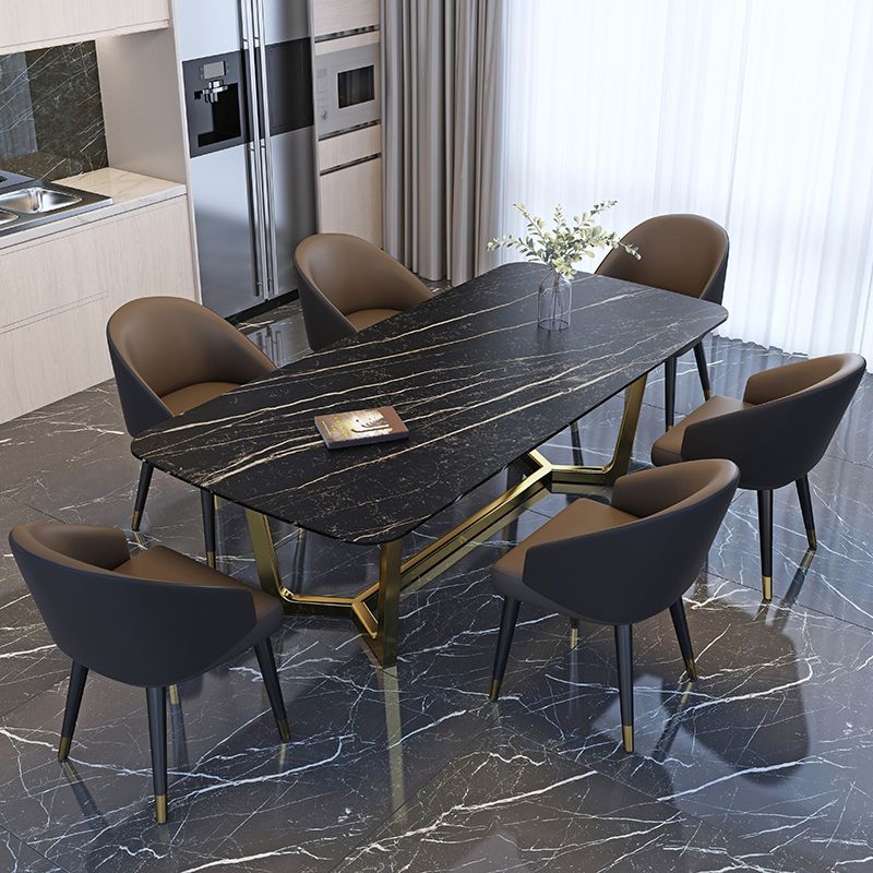 Glam Indoor Dining Table Set 1/4/5/7 Pieces Rectangle Trestle Dinette Set in Black