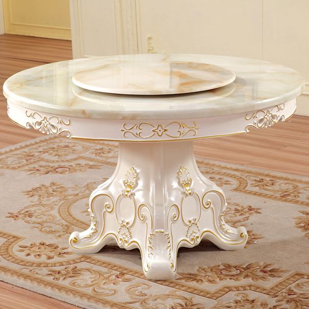 Solid Wood Victorian Round Dining Table Faux Marble Top Table with Pedestal