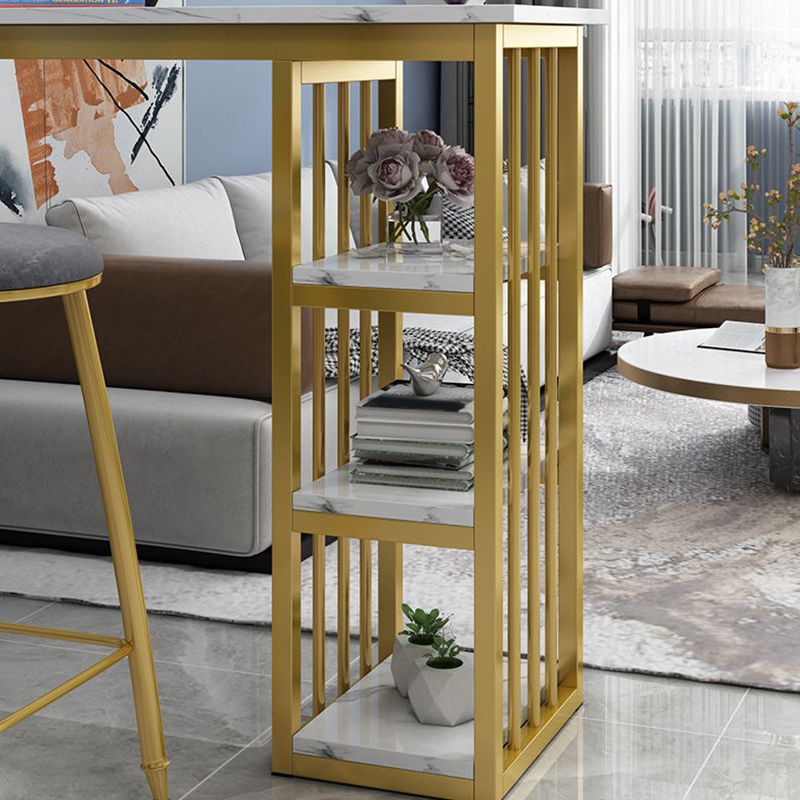 Faux Marble Counter Height Bar Table Glam Metal Base Counter Wine Table