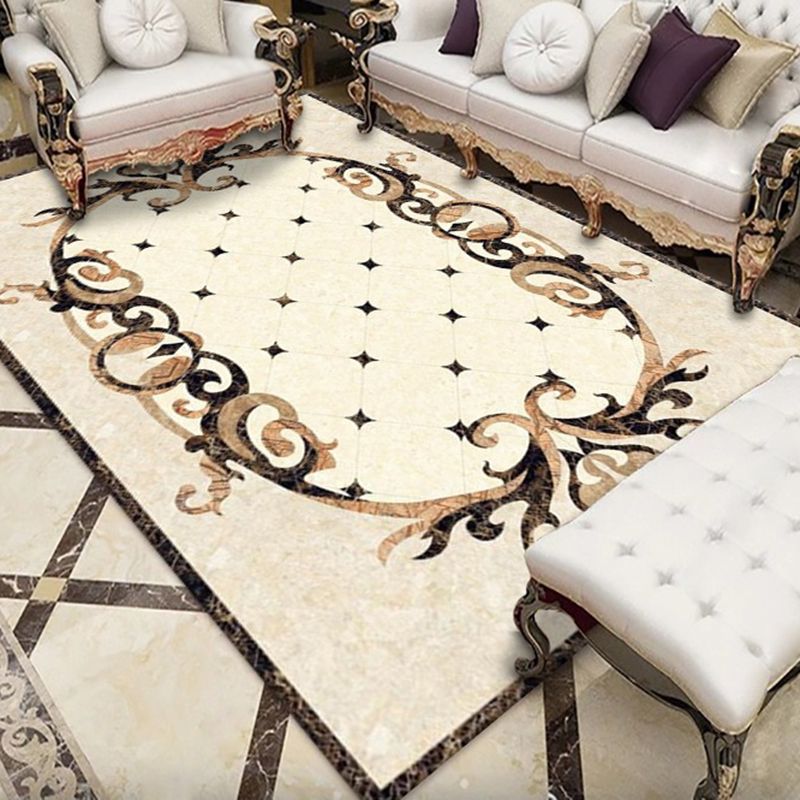 Brown Luxury Rug Polyester Graphic Rug Stain Resistant Rug for Living Room