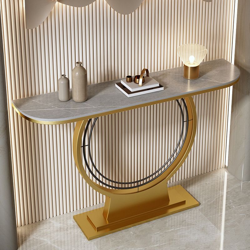 11" Wide Glam Console Table Stone Half Moon Console Accent Table