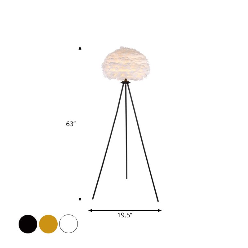 Dome Feather vloerlamp Minimalistisch enkel grijs/wit/roze vloerlicht met zwart/wit/gouden statief voor slaapkamer