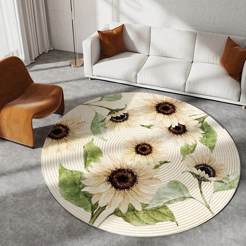 Light Yellow Sunflower Rug Polyester Modern Rug Stain Resistant Rug for Drawing Room