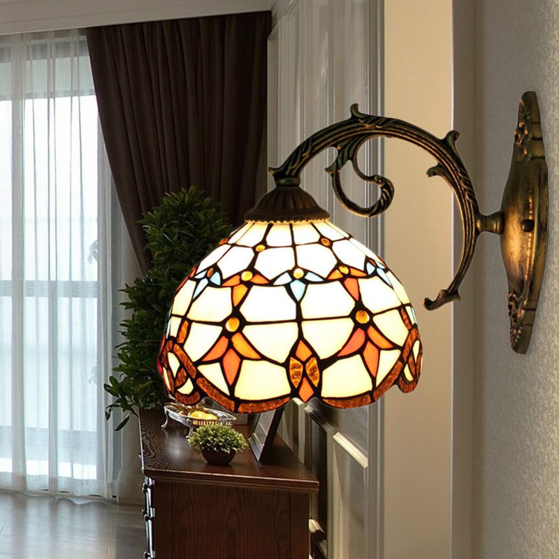 Vintage Tulip Wall Hanging Lights Stained Glass 1-Light Wall Light Shade for Hallway