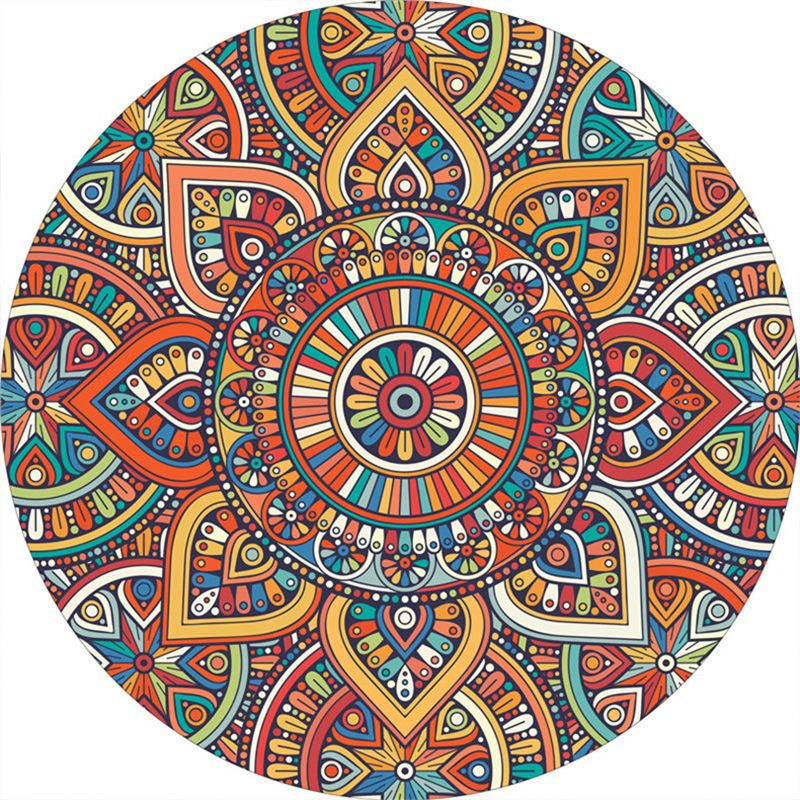 Multicolor Mandala Rug Synthetics Moroccan Rug Non-Slip Pet Friendly Washable Rug for Sitting Room