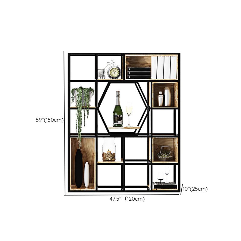 Metal and Wooden Home Shelf Bookcase Vertical Open Brown Book Shelf with Shelves