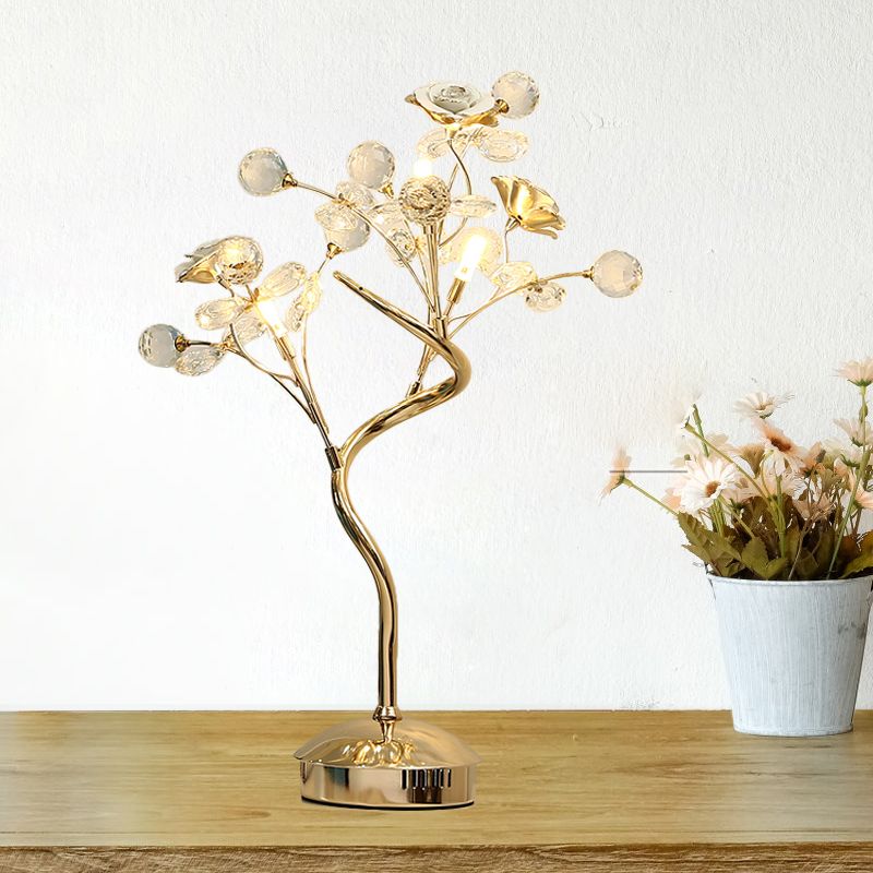 Wit/roze bloemverlichting Vastorale stijl Crystal Style Crystal 3 Heads Lounge Night Lamp met keramisch accent