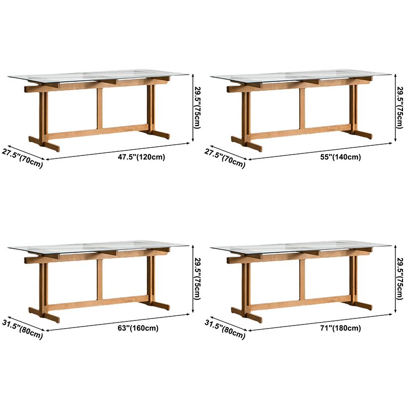 Trestle Table Clear Tempered Glass Dining Table Rectangle for Dining Room Home