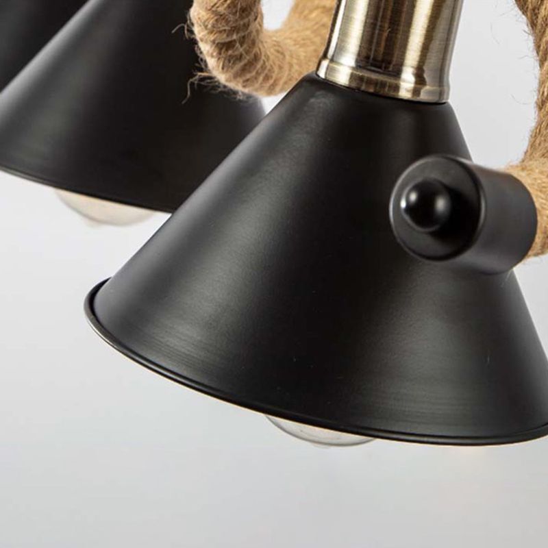 3 / 5 - Light Pendant Ceiling Fixture Iron Cone Shade Kitchen Island Light with Hemp Rope