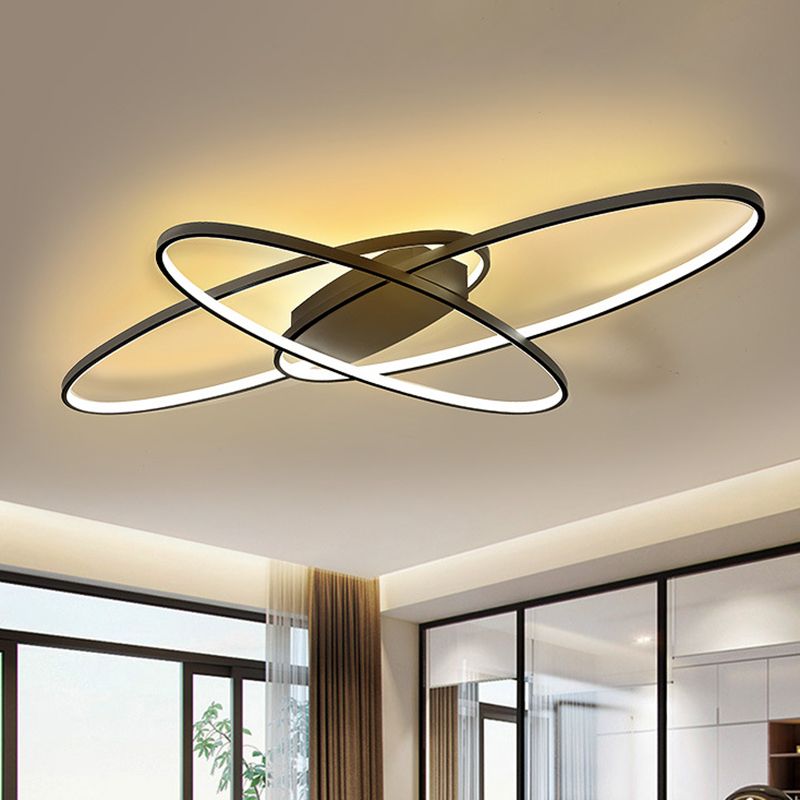 Elliptical Flush Mount Lighting Minimalist Metal Black/White LED Ceiling Lamp in Warm/White Light