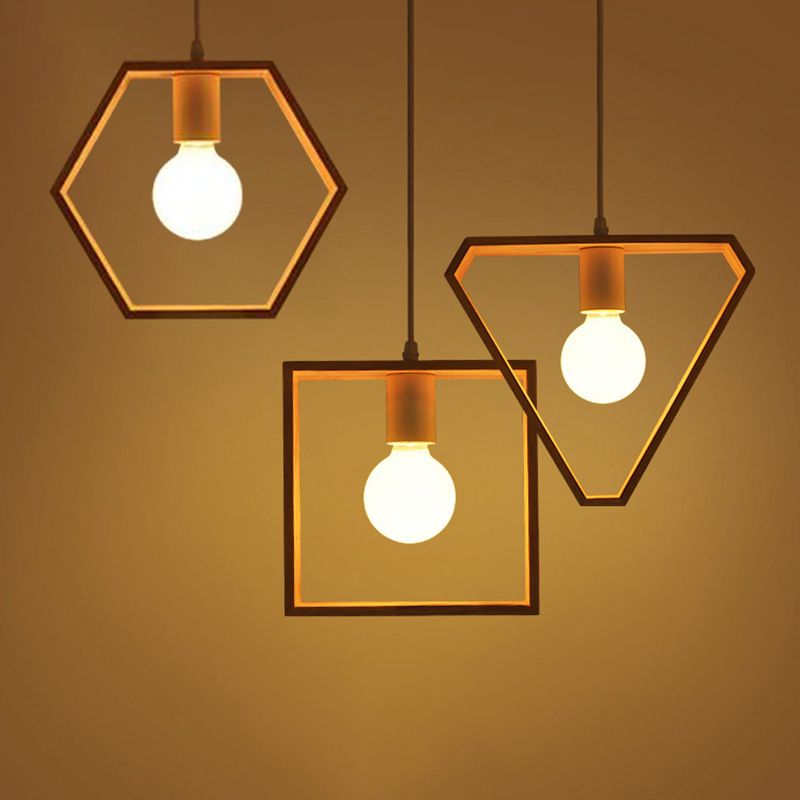 Hedendaags geometrisch frame hanglampje licht hout met één bulb suspensie verlichtingsarmatuur