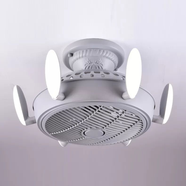 Nordic Style Fan Semi Flushmount Light 6 Lights Macaron Colored Ceiling Fan for Bedroom