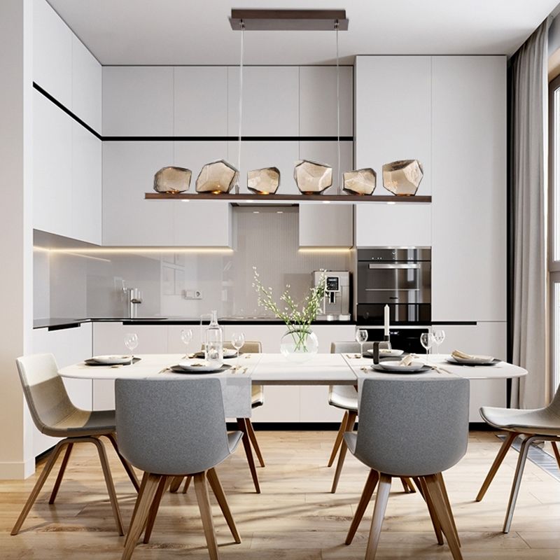 Contemporary Style Geometry Island Lights Clear Glass 6 Light Island Pendant Lights