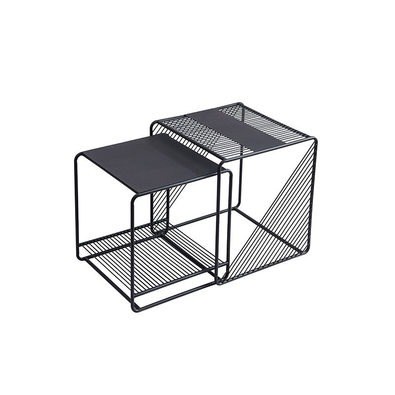 Mid-Century Modern 1/2-Piece Coffee Table in Square Iron Cocktail Table