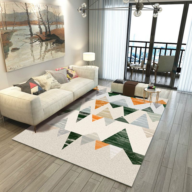 Contemporary Geometric Printed Rug Multi Colored Polyester Carpet Anti-Slip Backing Machine Wash Pet Friendly Rug for Great Room