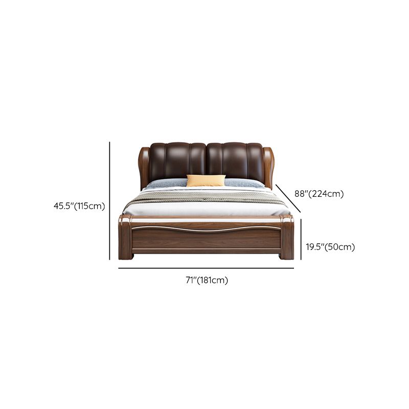 84.65 inch Wide Traditional Bed Frame Walnut Bed with Upholstered Headboard