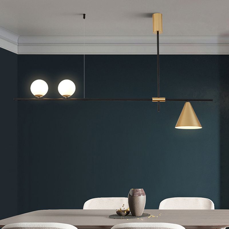 Metal Modern Ceiling Light Geometric Shape Island Light with Glass Shade for Living Room