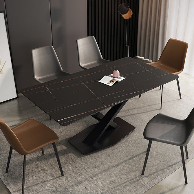 Eenvoudige keuken rechthoekige vorm eettafel gesinterde stenen eettafel met voetstukbasis