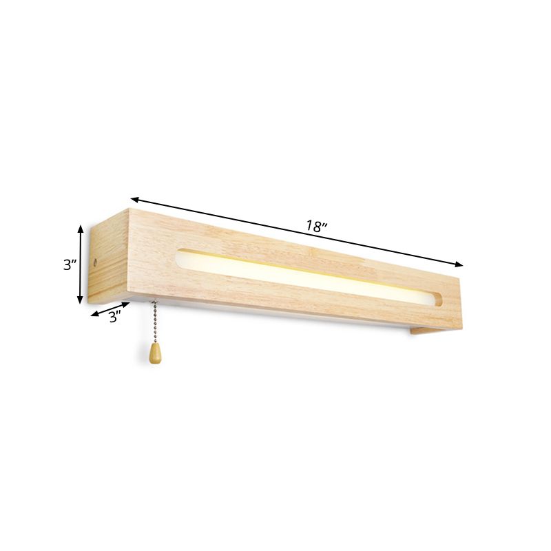 Lampe rectangulaire de lampe de vanité moderne en bois de 18 "/21,5" de large 1 tête applicable mural beige lumière avec diffuseur et chaîne de traction