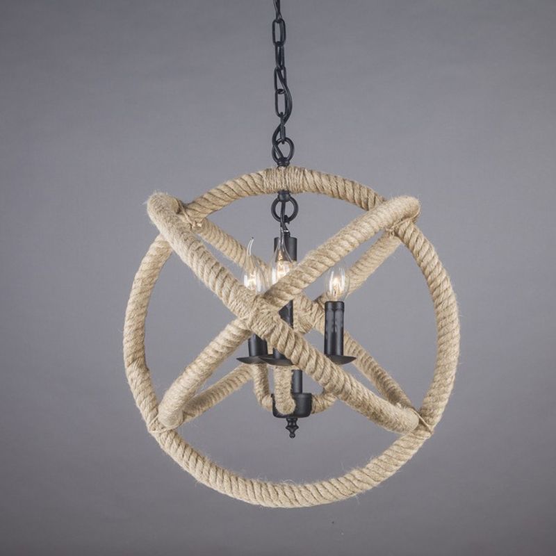 Rope Antique Cage Chandelier 3-Light Hanging Pendant Lights for Dining Room