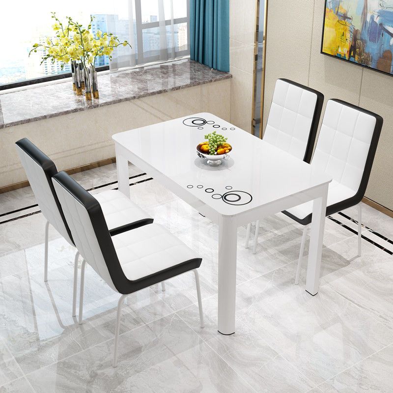 Modern Glass Table Rectangle White Base Dining Table for Kitchen