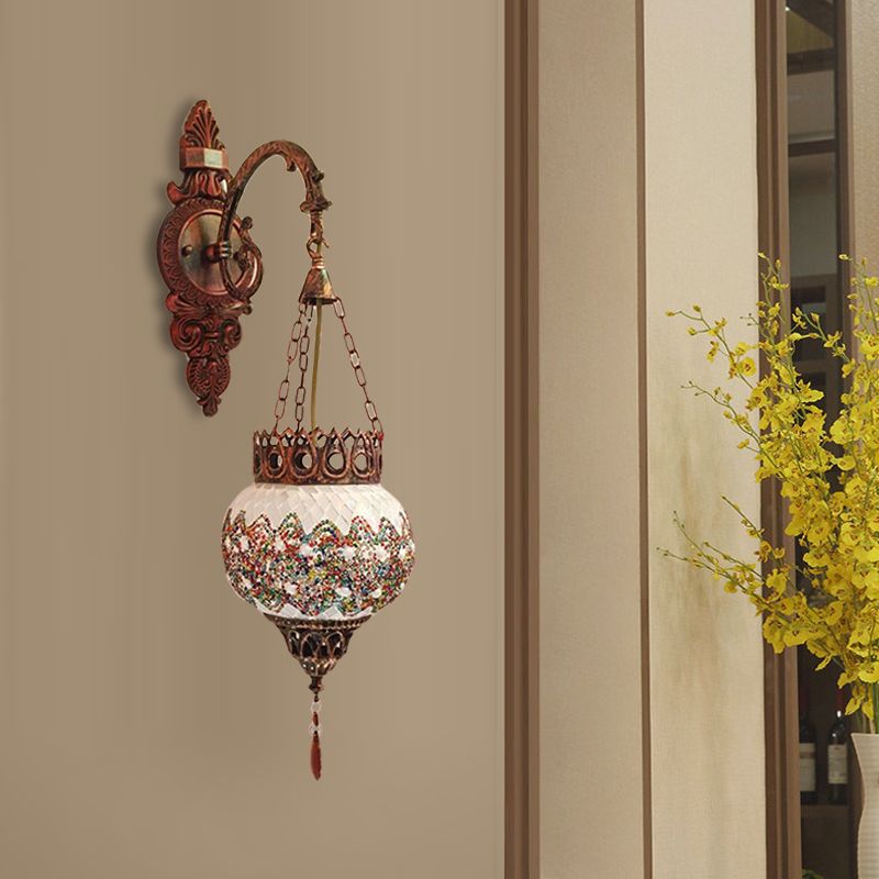 1 Bulb Global Wall Sconce Decorative Copper Stained Glass Wall Light Fixture for Living Room