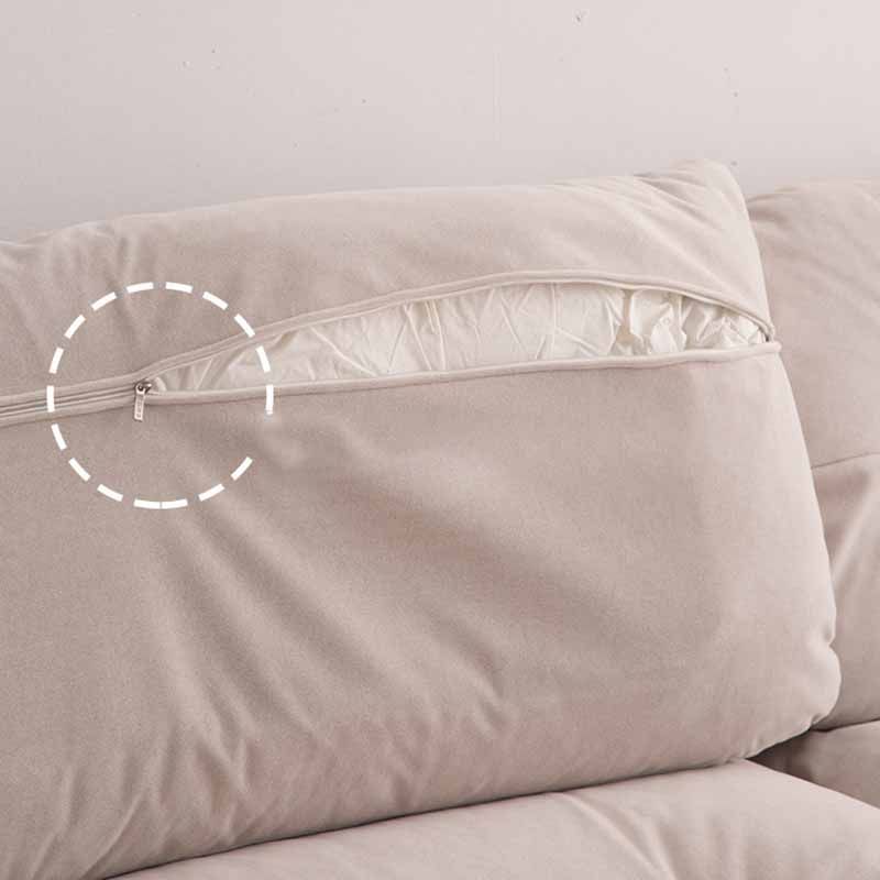 Contemporary Beige Sofa with Tufted Back and Flared Arm in Linen