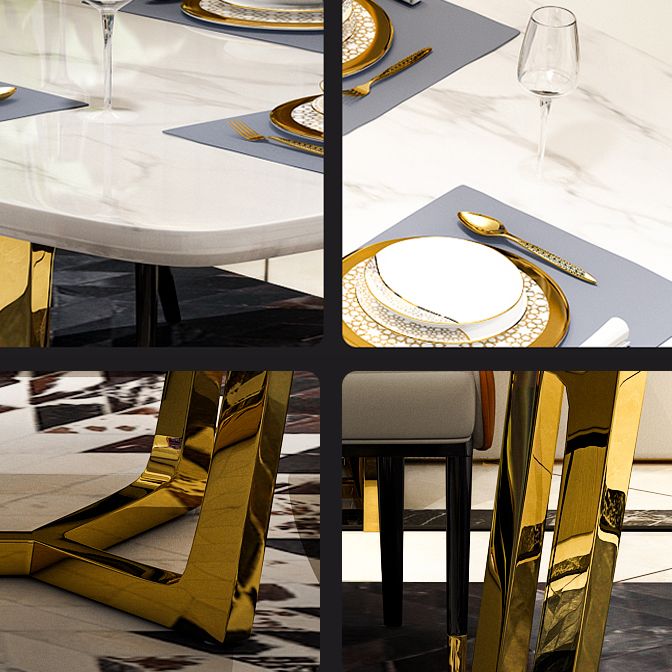 Metal Traditional Luxury Rectangle Indoor Table Sintered Stone Table with Trestle Base