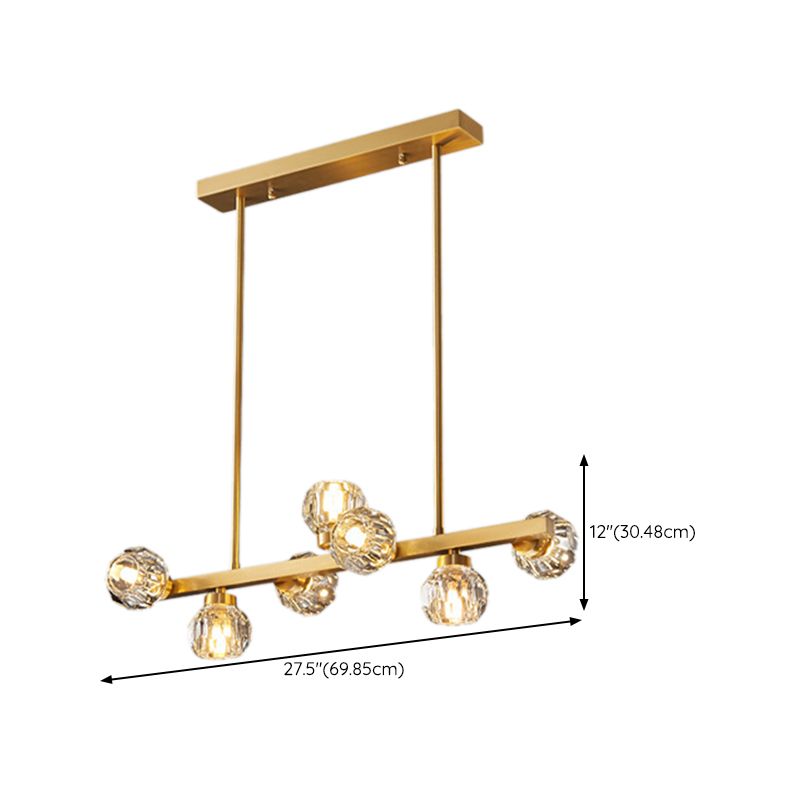 Solid Brass and Crystal Ceiling Pendant Fixture Multi - Head Kitchen Island Light in Gold