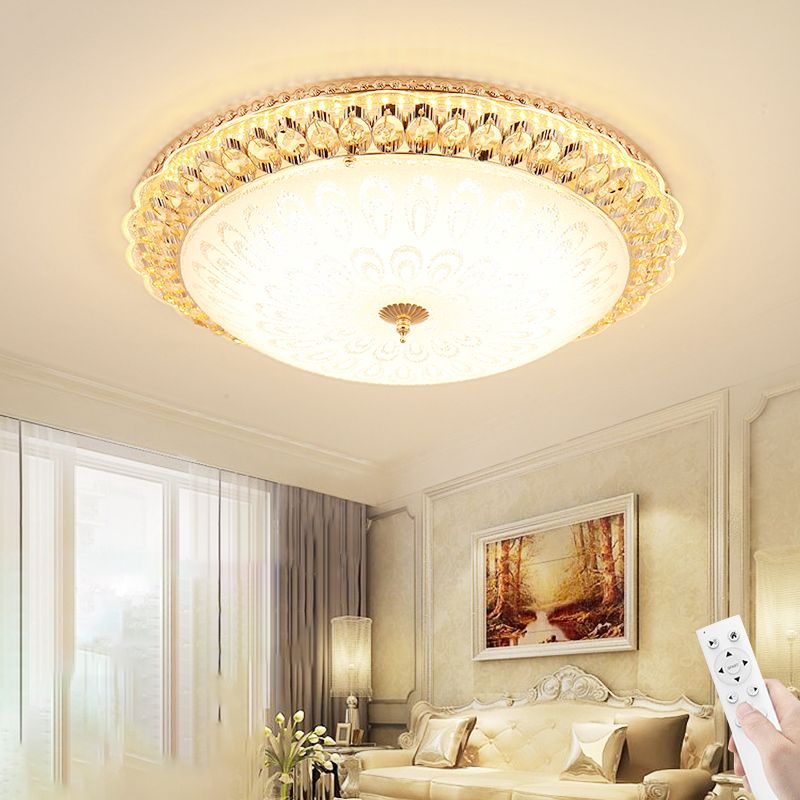 Lampade da incasso in metallo dorato Lampade da soffitto tradizionali per camera da letto con paralume in vetro