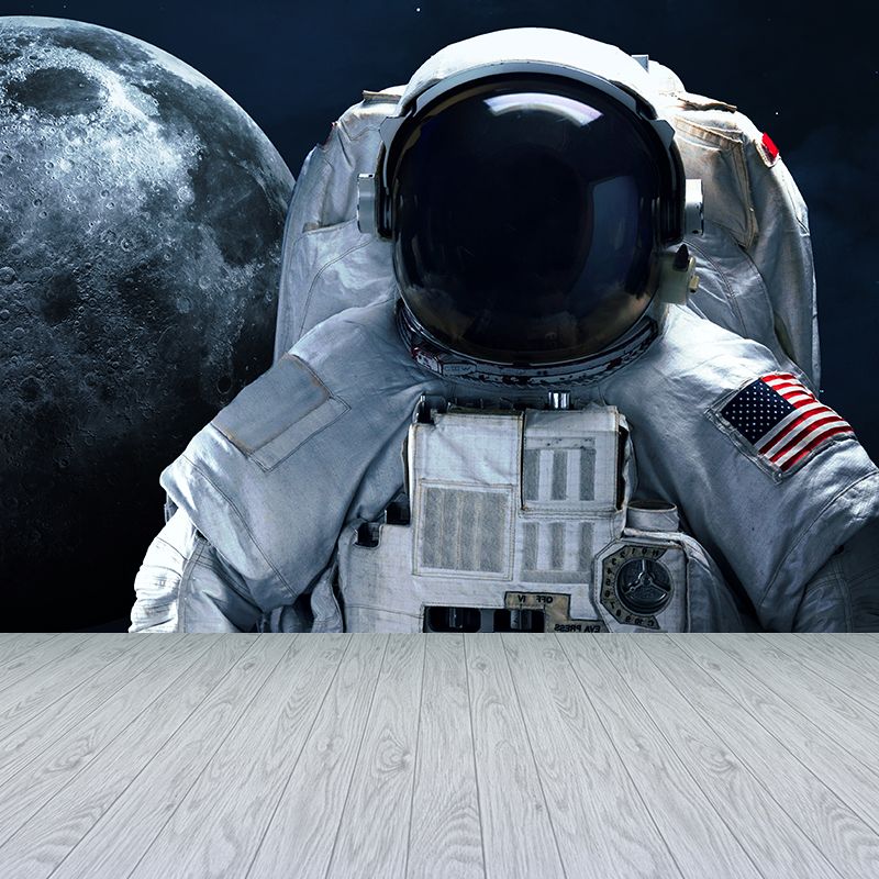 White Astronaut Printed Mural Stain Resistant Fictional Boys Bedroom Wall Covering
