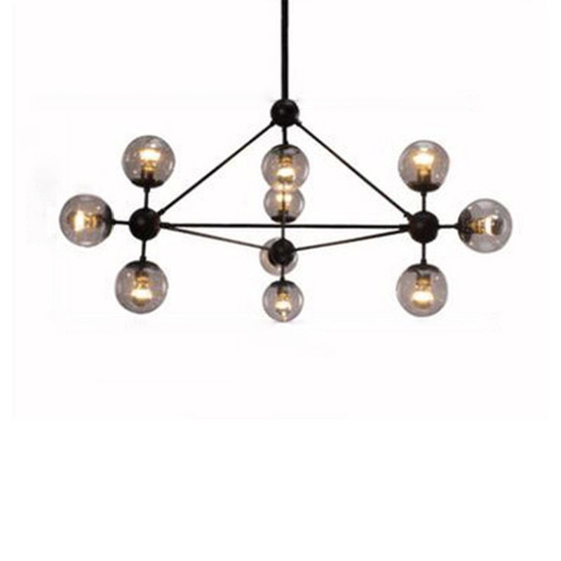 Black Radial Pendant Light in Industrial Vintage Style Wrought Iron Chandelier with Glass Shade