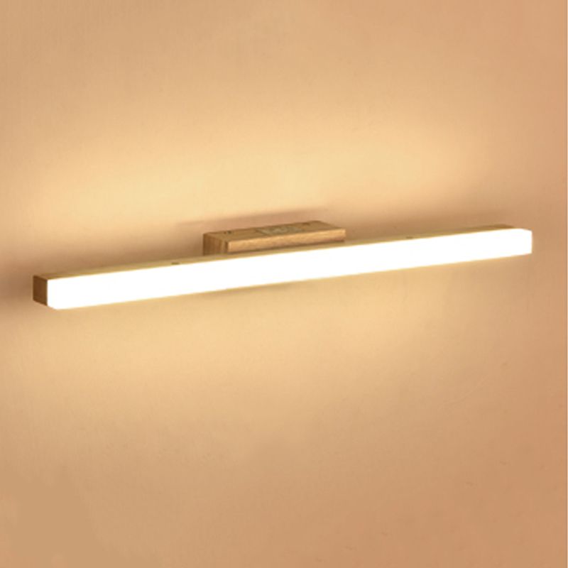 Linear Shape Wood Wall Sconce Modern Style 1 Light Mirror Wall Mounted Light in Brown
