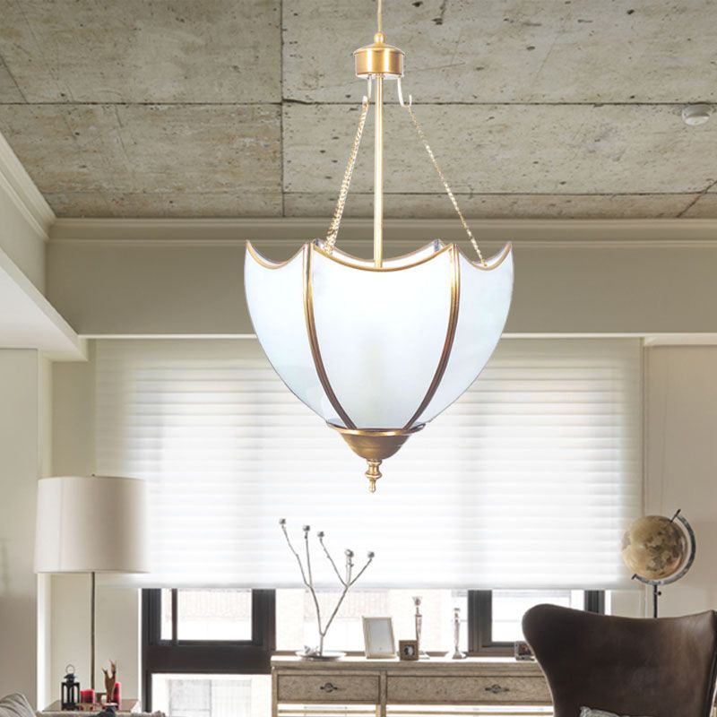 Brass Dome Chandelier Lamp Retro 5 Heads White Glass Ceiling Pendant Light for Living Room