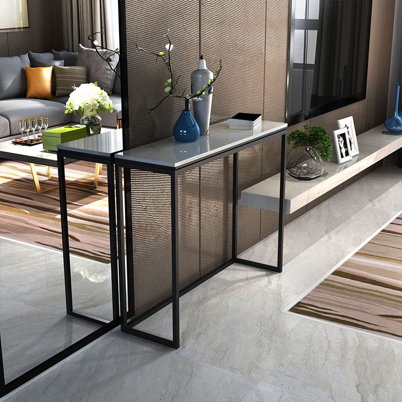 Glam Rectangle Console Table with White Marble Sofa Table,30"