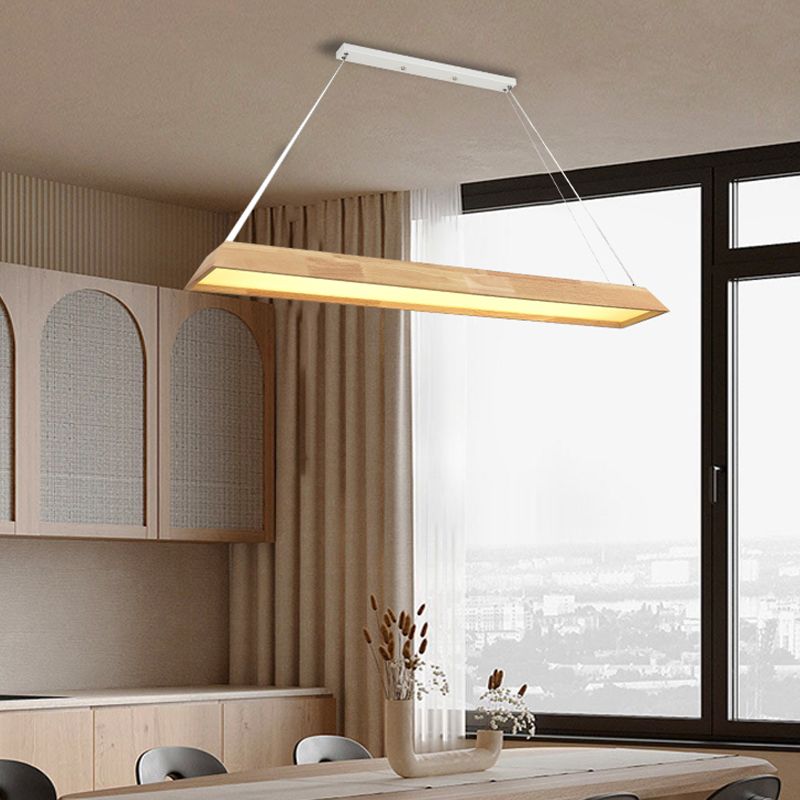 Modern Wood Pendant Light Geometric Shape Island Light with Acrylic Shade for Living Room