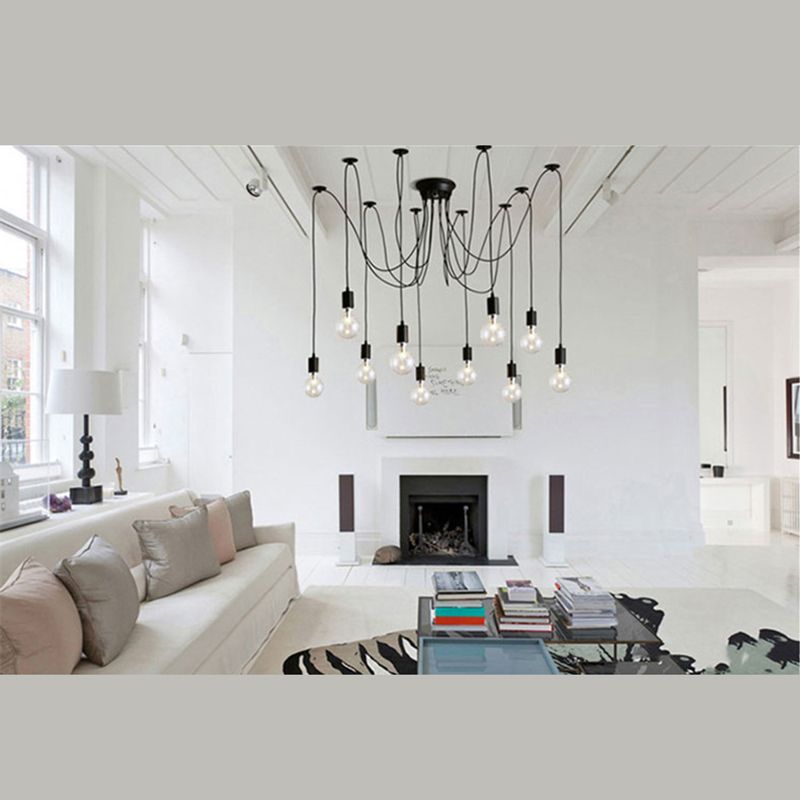 Black Down Lighting Pendant Loft Style Metal Swag Hanging Pendant Light for Living Room